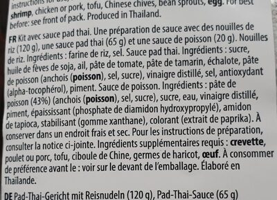 Pad Thai ingredients label