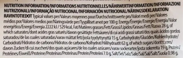 Chocolate cream sandwich cracker nutrition facts table