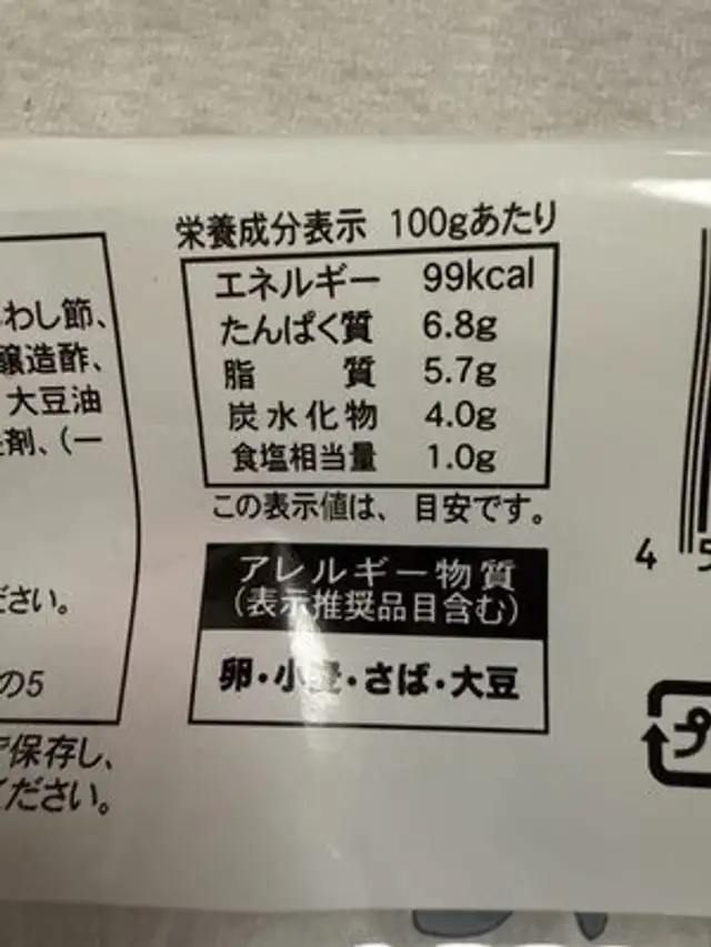 だし巻き nutrition facts table