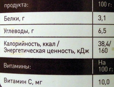 Горошек зеленый nutrition facts table