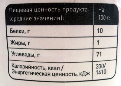 Мука пшеничная хлебопекарная ГОСТ Р 52189-2003. nutrition facts table