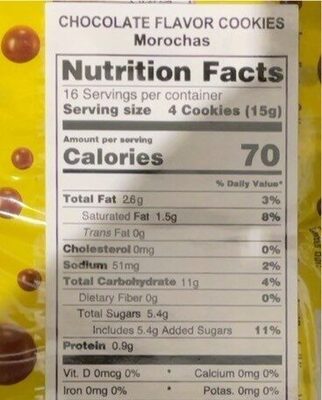 Morochas nutrition facts table