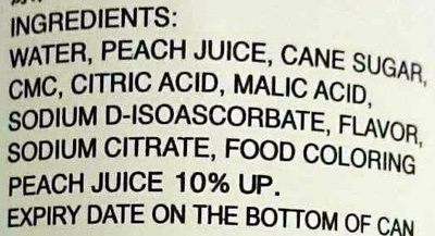 Peach Juice ingredients label