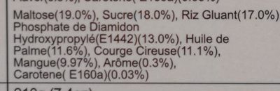 Mochi à La Mangue ingredients label