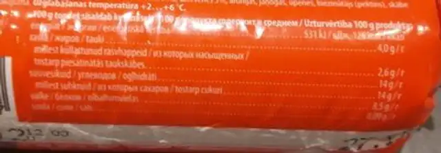 Jühvika Kohupiimapasta nutrition facts table
