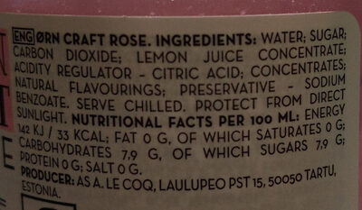 Ørn craft rose ingredients label