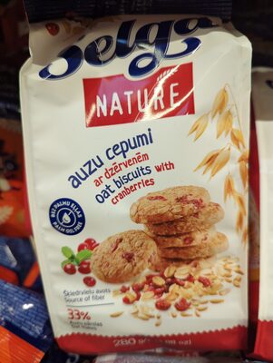 Avižiniai sausainiai su spanguolėmis front packaging