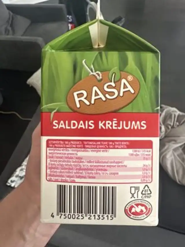 Saldais Krējums nutrition facts table