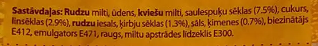 Sēklu formas maize Kuršu ingredients label
