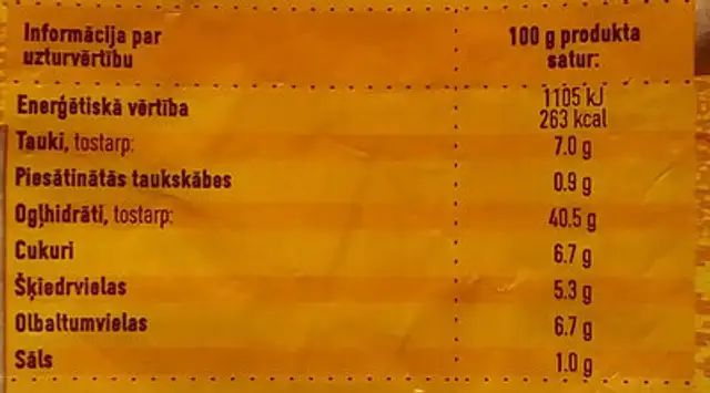 Sēklu formas maize Kuršu nutrition facts table