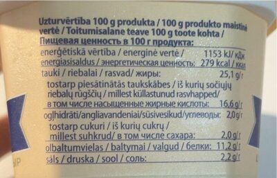 kaus.siers Dzintars klasiskais nutrition facts table