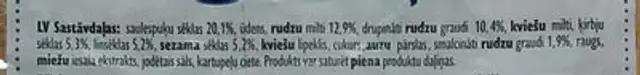 Rudzu doniņas Sēklu ingredients label