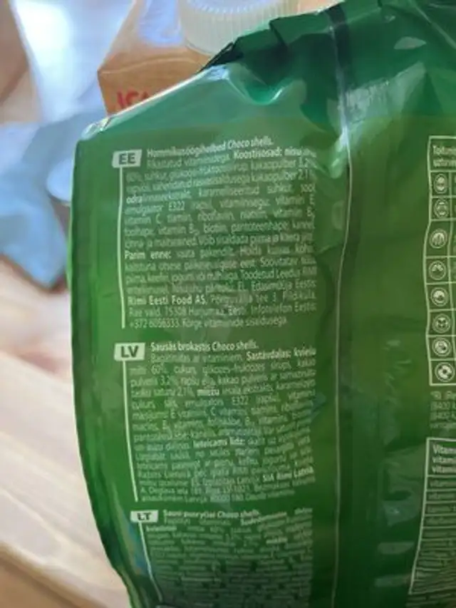 Unknown nutrition facts table