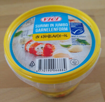 Surimi in Jumbo-Garnelenform (in Knoblauchöl)