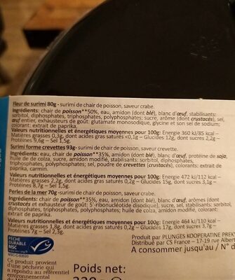 Apero de la mer nutrition facts table