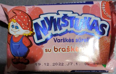 Varškės sūrelis su braškėmis front packaging