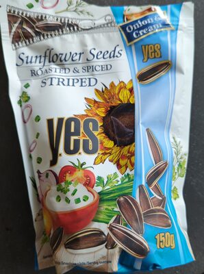 Sunflower seeds roasted & spiced striped onion and cream flavor front packaging