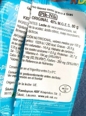 Pik Nik Kids nutrition facts table