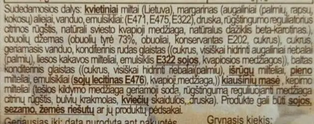 Sausainiai Zebriukai ingredients label