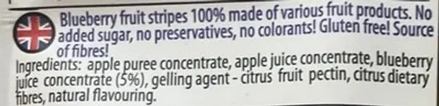 Blueberry fruit steipes ingredients label