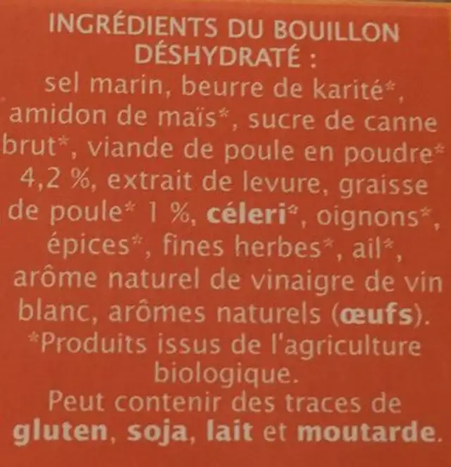 Bouillon cube poule ingredients label