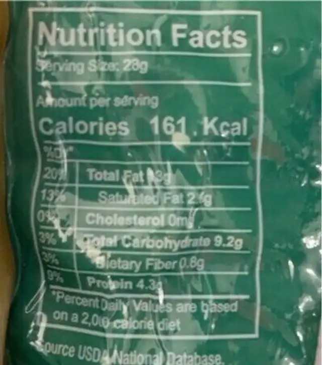 Roasted Salted Cashew nutrition facts table