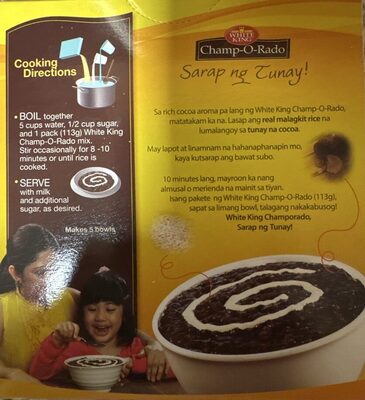 Champ-O-Rado Chocolate Rice Porridge Mix nutrition facts table
