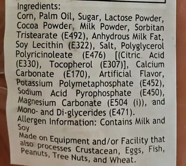 Sponge ingredients label