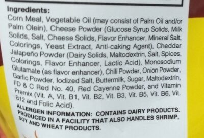 Cheezy corn crunch spicy ingredients label
