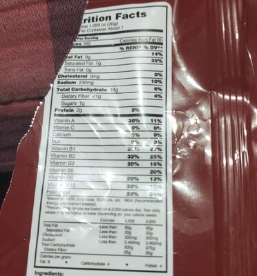Cheezy corn crunch spicy nutrition facts table
