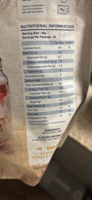 WHOLE GRAIN ROLLED OATS nutrition facts table