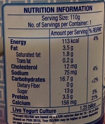 Blueberry Cheesecake Greek Flavored Yogurt nutrition facts table