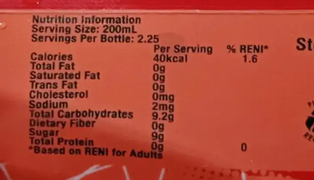 Red Tea orange Flavored Ice Tea nutrition facts table