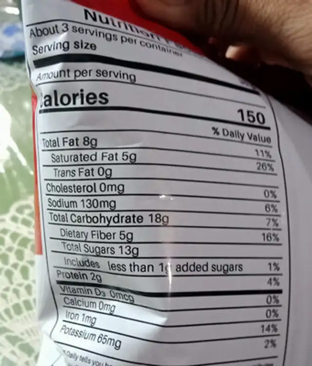 Wavez Multigrain Snack nutrition facts table