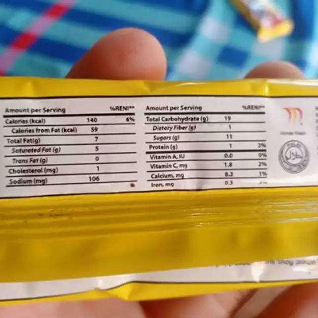 Bingo Vanilla nutrition facts table