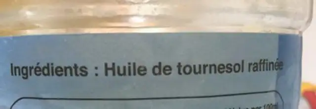 Huile de tournesol ingredients label