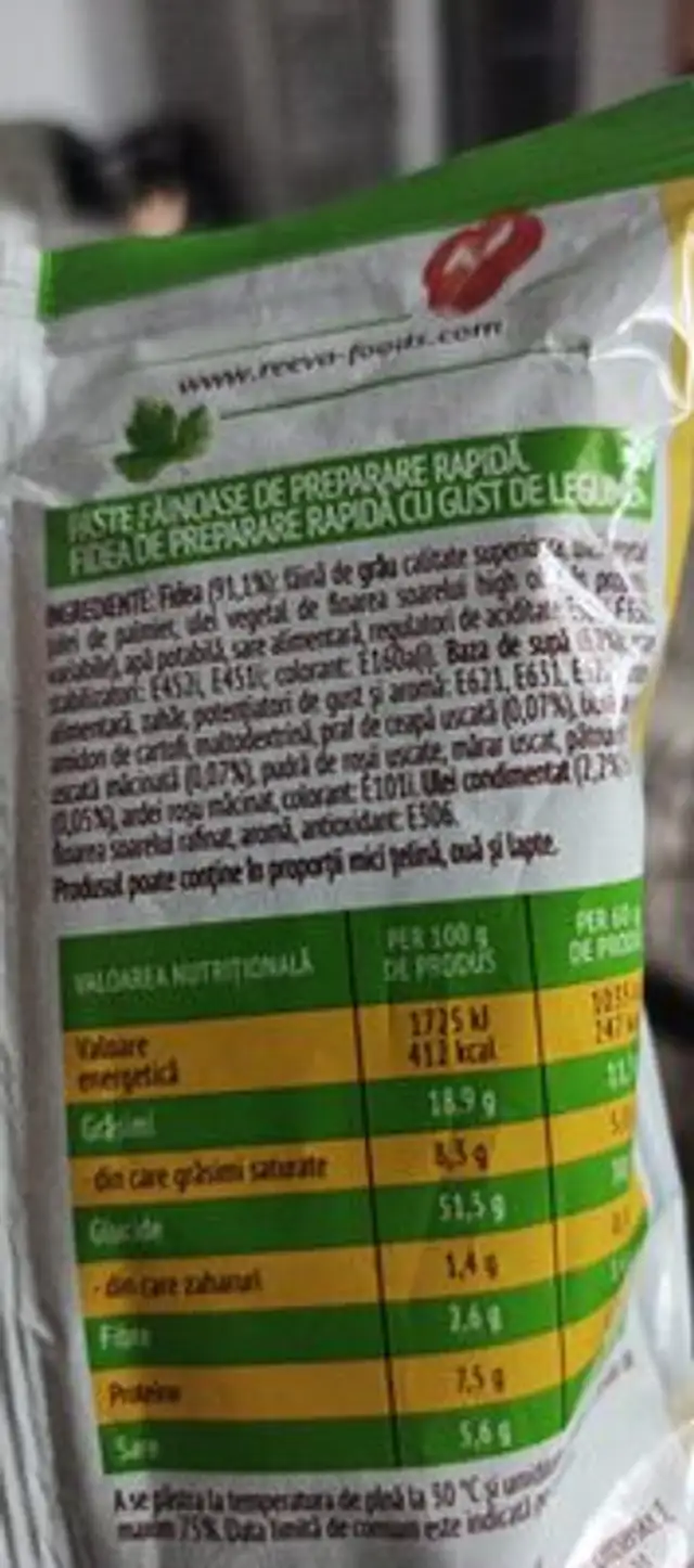 Supa la plic cu gust de legums ingredients label