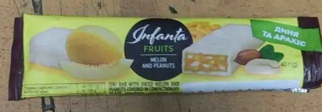 Батончик шоколадный Infanta fruits арахіс і диня nutrition facts table