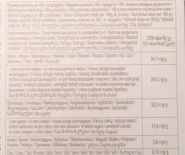 Compliment hazelnut nutrition facts table