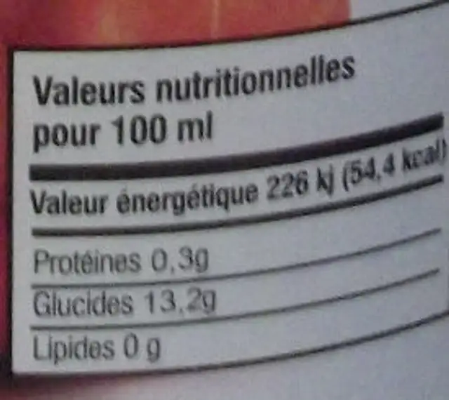 Cold pressed juice nutrition facts table