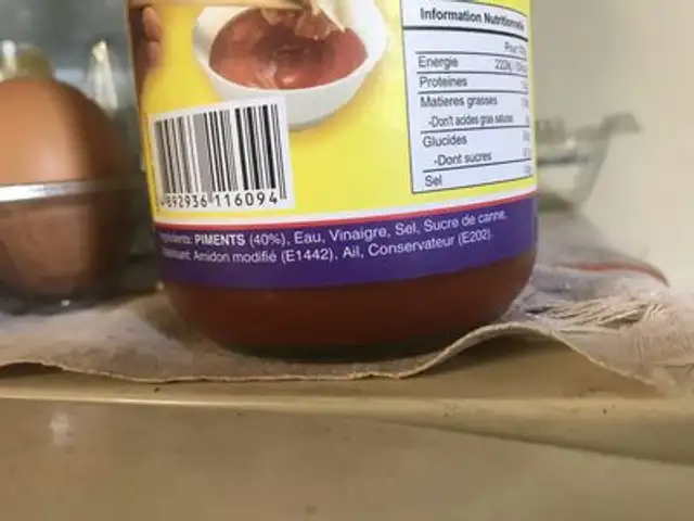 Saice de piment ingredients label