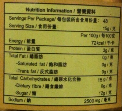 sauce huitre nutrition facts table
