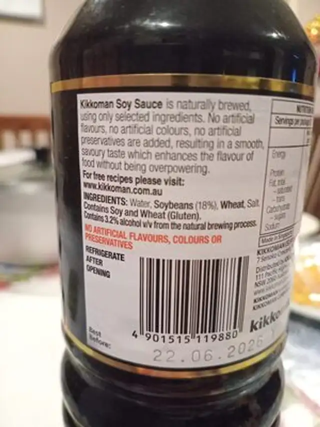 Soy sauce ingredients label