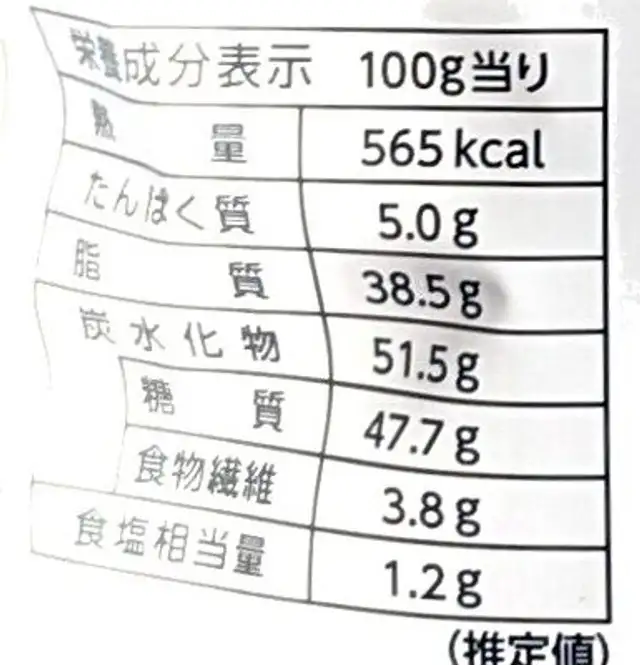 ポテトチップス コンソメ味 nutrition facts table