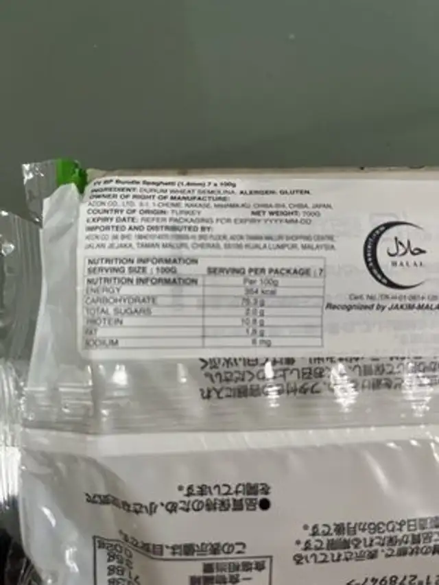 Spaghetti 1.4mm nutrition facts table