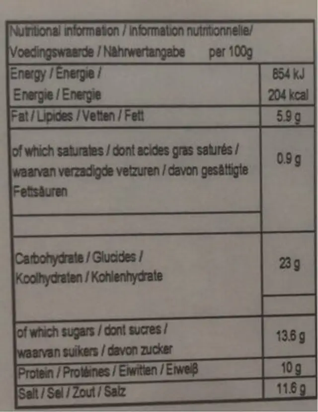 Miso Koji nutrition facts table