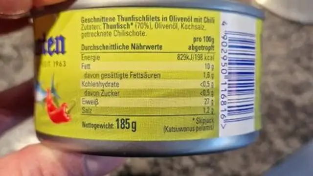 Thunfisch Olivenöl Chili nutrition facts table