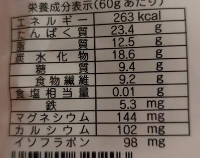 黒豆 nutrition facts table