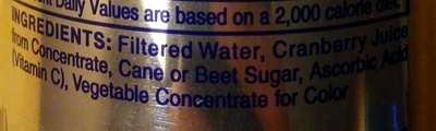 Cranberry Juice Cocktail from concentrate ingredients label