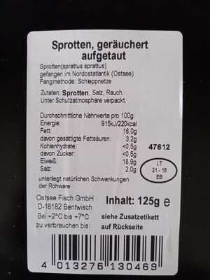 Sprotten ingredients label